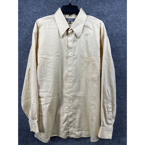 Crazy Horse‎ Dress Shirt Men's Size 17.5 34-35 Pale Yellow Button Up Sateen - Picture 2 of 8